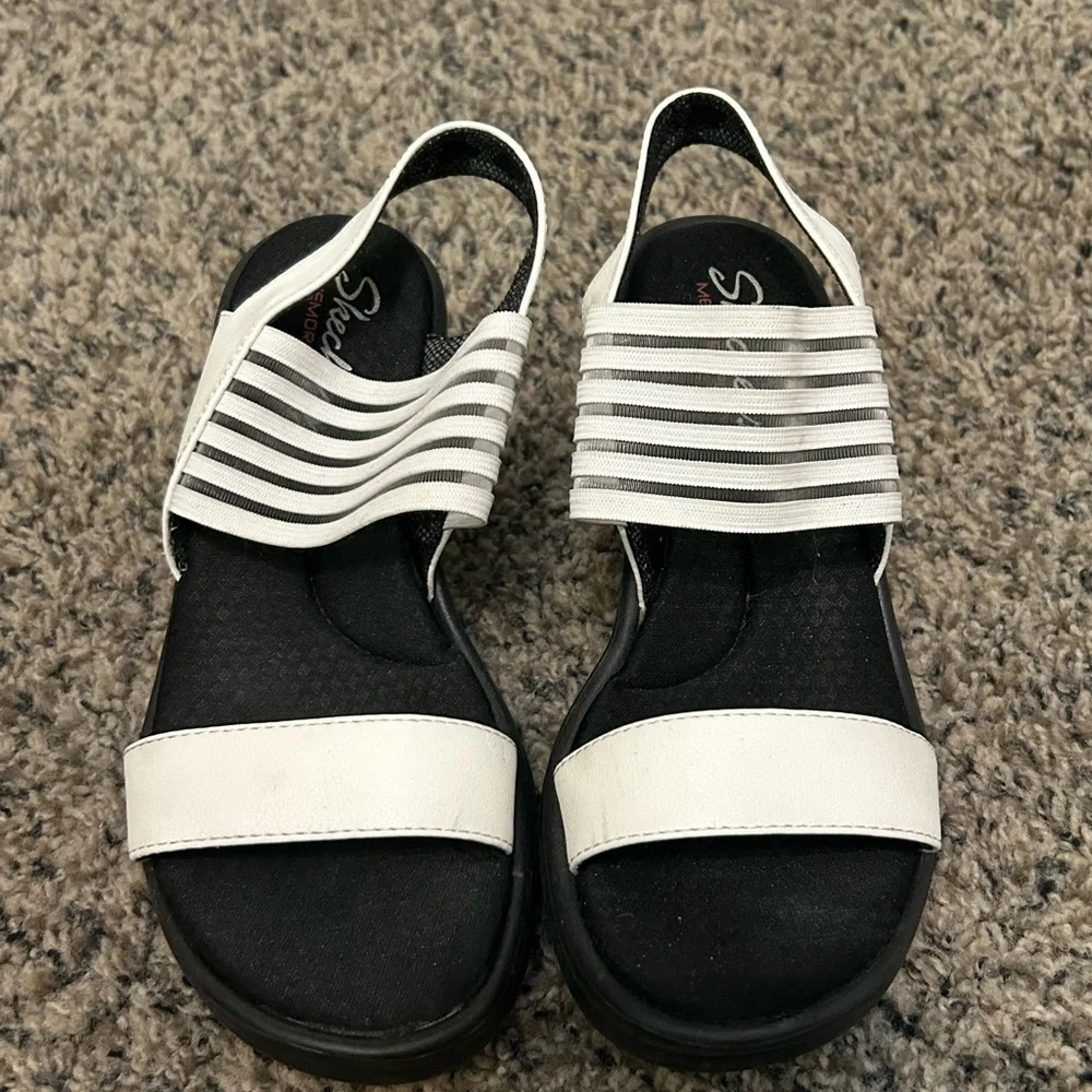 Skechers Black and White Wedge Sandals - Picture 2 of 4